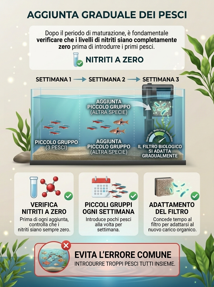 Inserimento graduale dei pesci in acquario