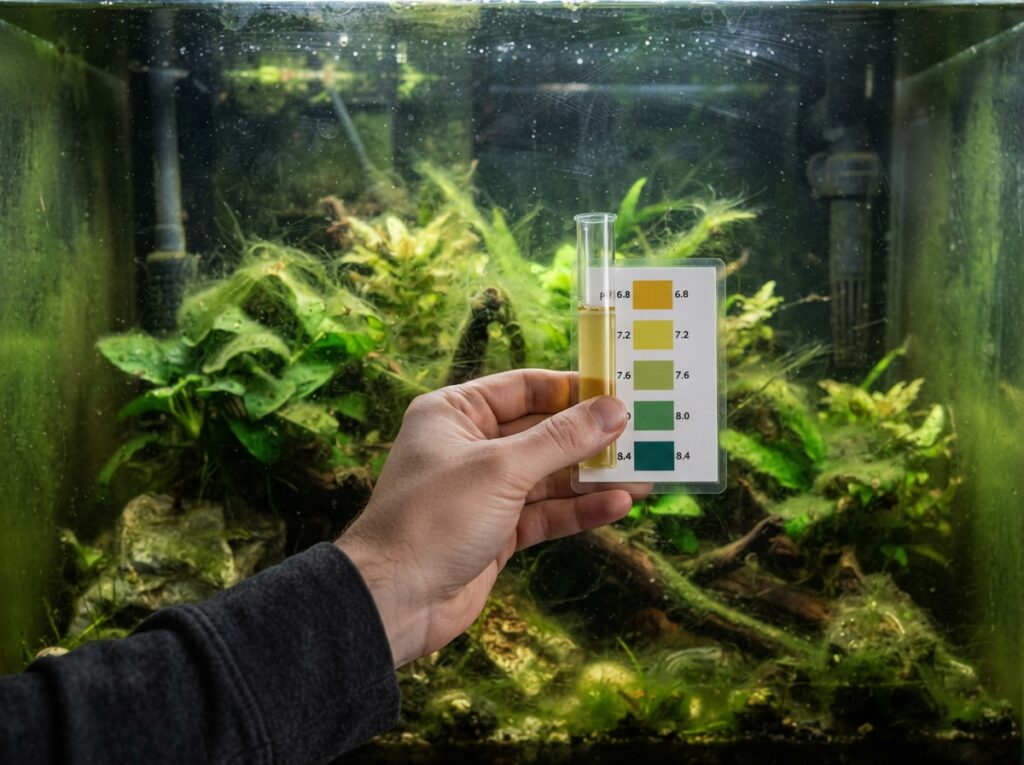 Acquario invaso dalle alghe nonostante un test dell'acqua apparentemente normale