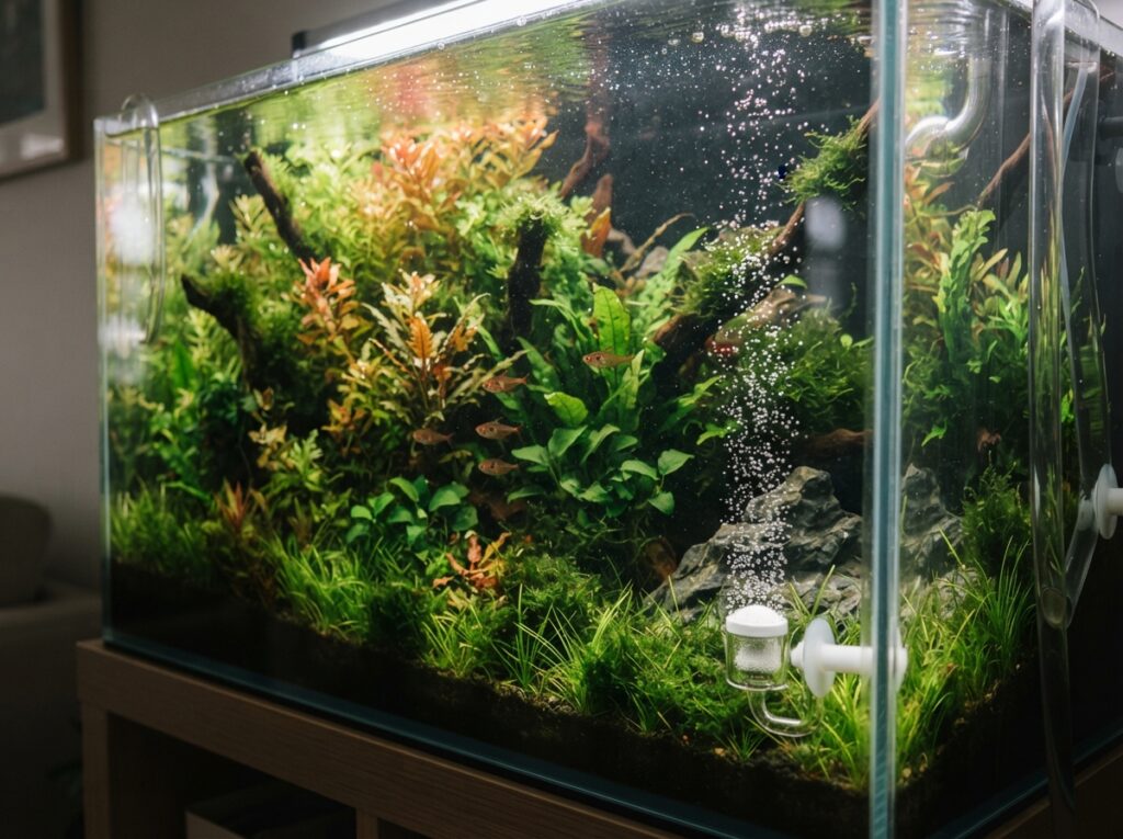 Diffusore di CO2 in un acquario molto piantumato